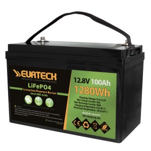 Eurteck LiFePO4 12.8V 100Ah Lithium Battery Built-in Smart BMS