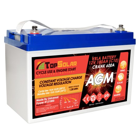 TopSolar 100Ah 12V C10 AGM battery Solar Wind Photovoltaic Systems
