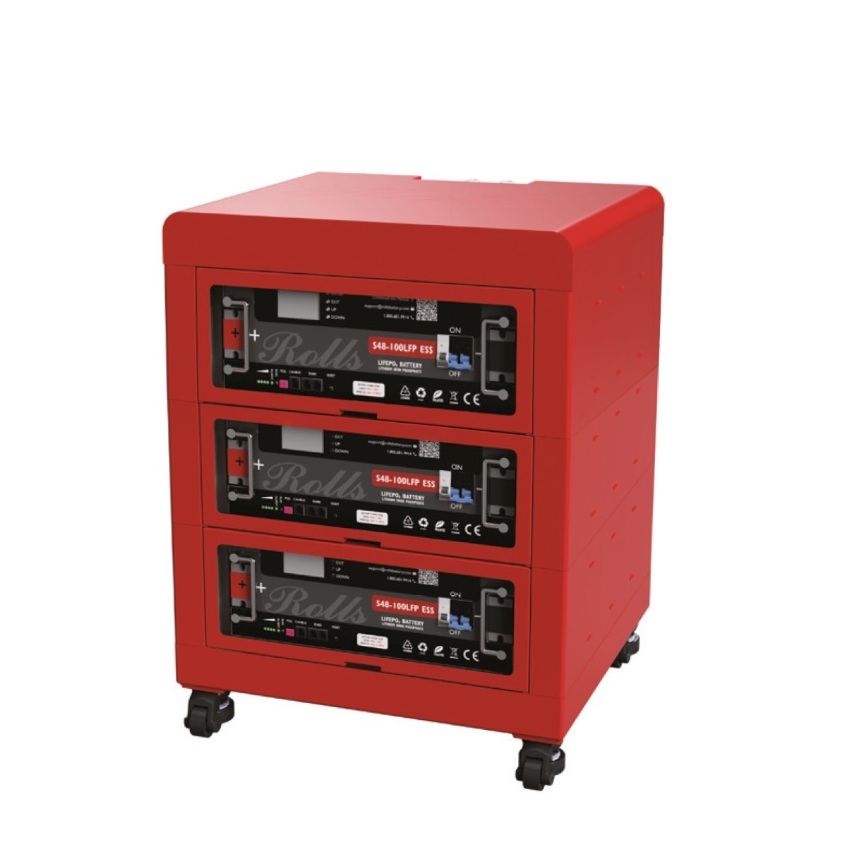 Rolls Lithium LiFePo4 Battery Bank 15.36kWh 3x 100Ah 48V 5.12kWh with 12U ESS cabinet