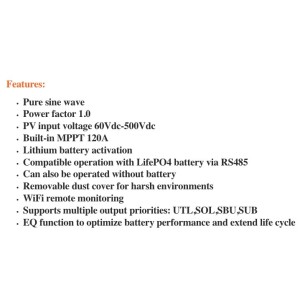 TopSolar Hybrid Solar Inverter 48v 6200VA to 230v MPPT 80A 500Vdc for 6400w PV