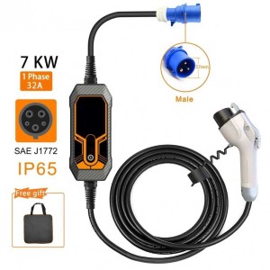 Electric car charger 7kW CE plug 32A 5m cable EU type 2 socket