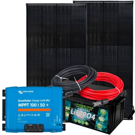 Kit Camper 12V 480W con Regolatore MPPT 50A Batteria LiFePo4 240Ah+ Kit Cavi